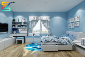 Phòng ngủ xanh lam nhạt